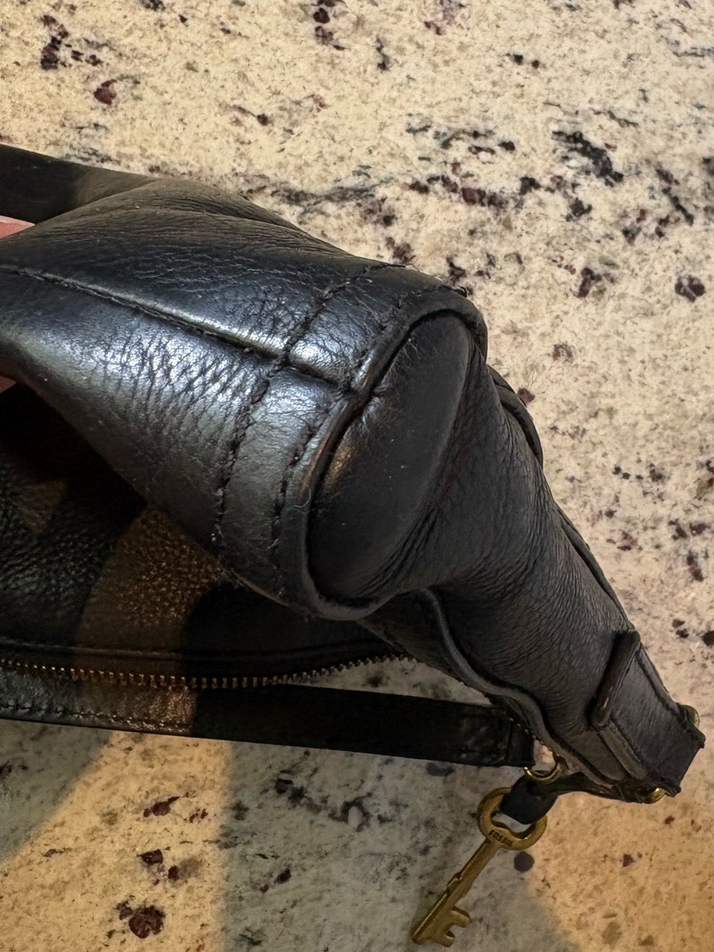 Fossil Black Leather Crossbody Bag with Key Charm - Picture 6 of 10